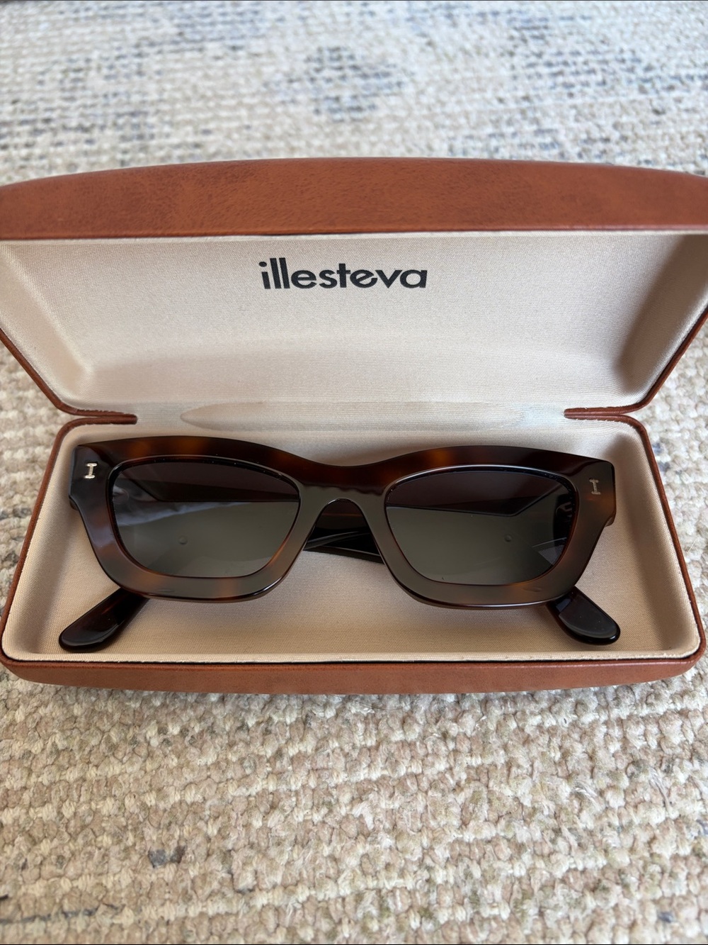 Illesteva Tortoise Rectangular Sunglasses - Dark Brown Lenses